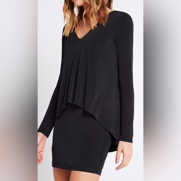 BCBGeneration LONG-SLEEVE OVERLAY DRESS - SM Black - Picture 2 of 7